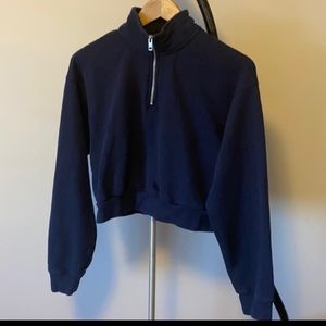 TNA Warm-Up Crop Sweater - Navy Size Medium EUC